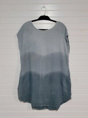 Shannon Passero Cotton Gauze Tunic Top Size Large Ombre Coastal Beach Pockets